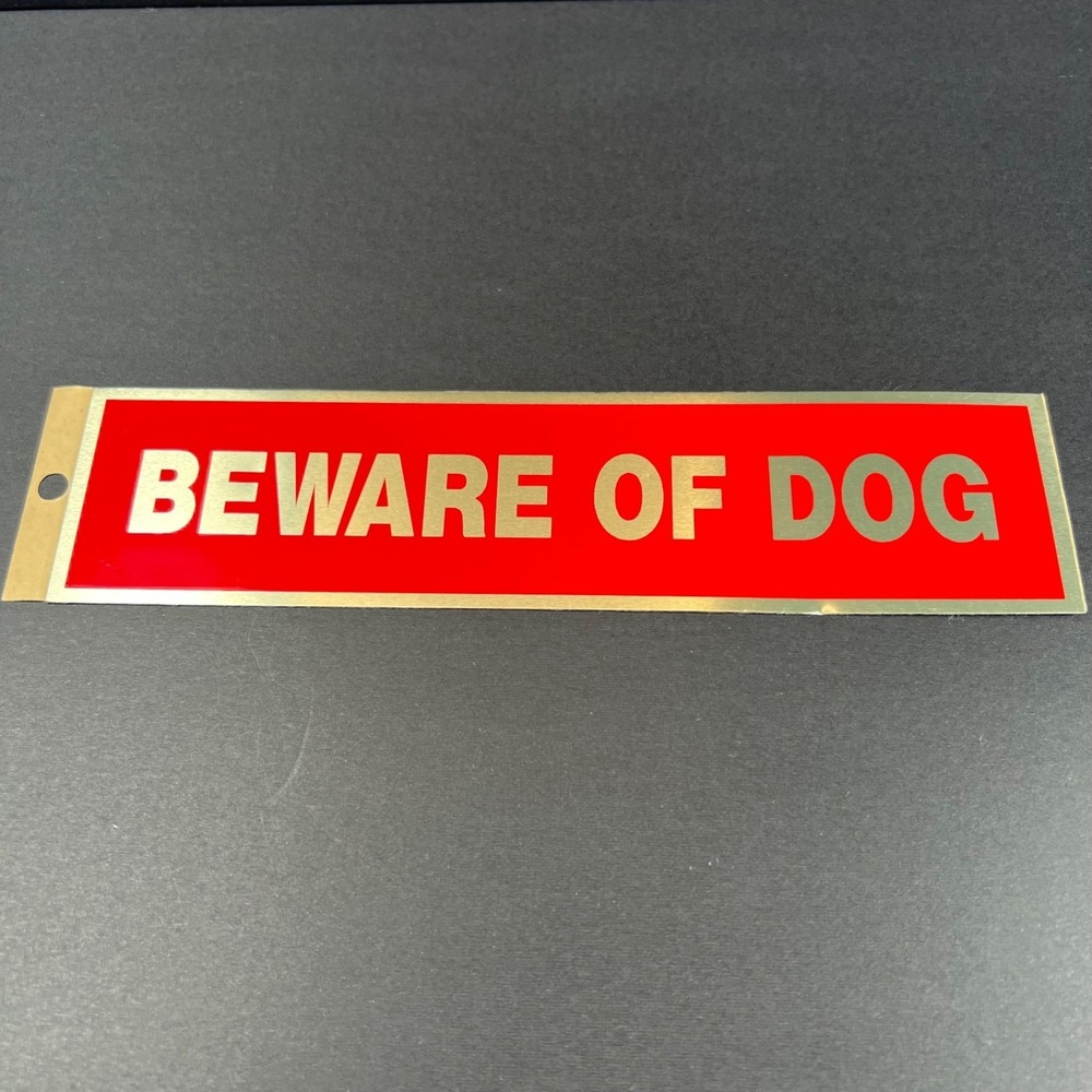 2 in. x 8 in. 3M Adhesive Metal Beware of Dog Sign Red and Silver